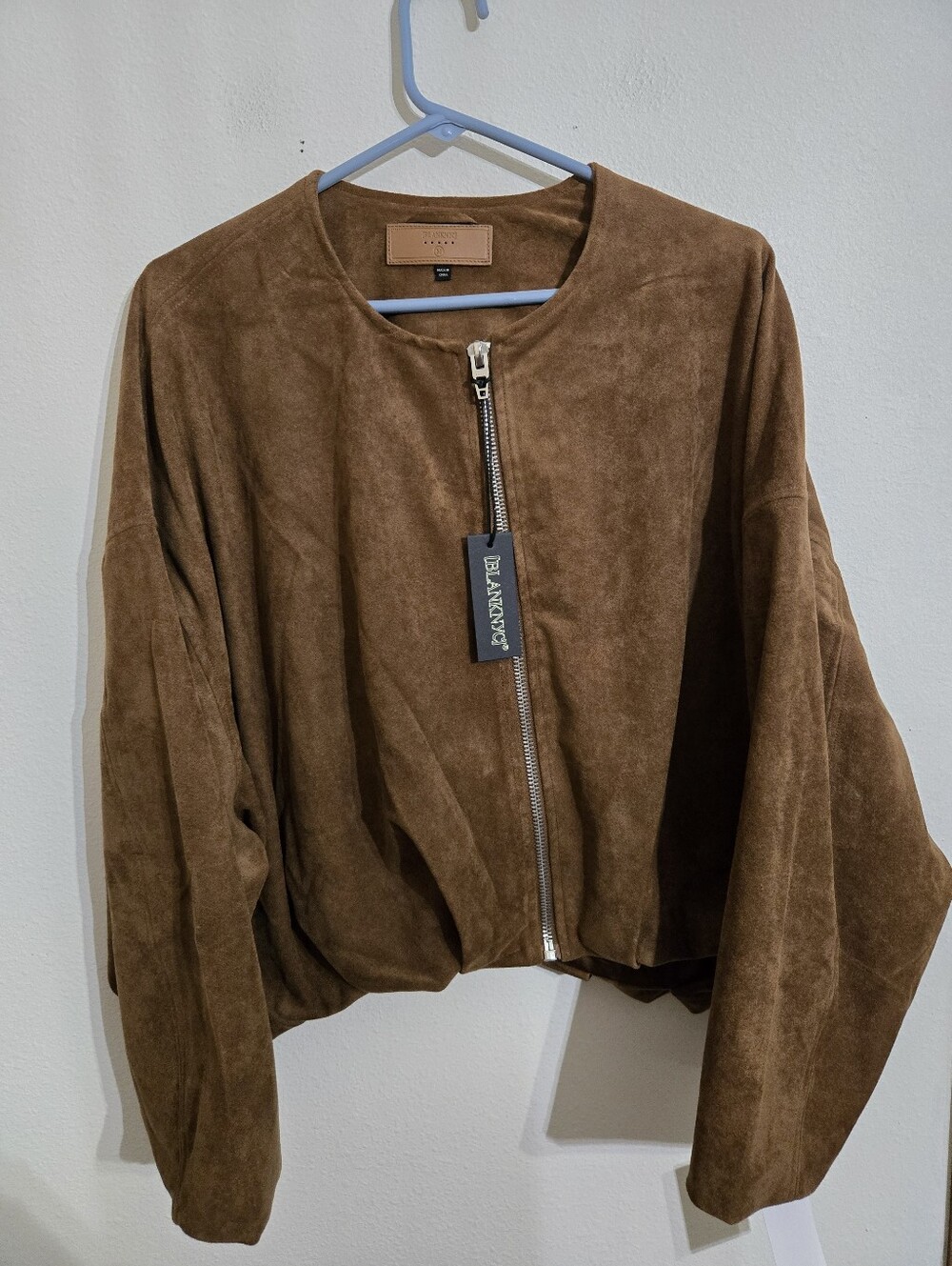 Blank NYC Brown Faux Suede Zip Bomber Jacket